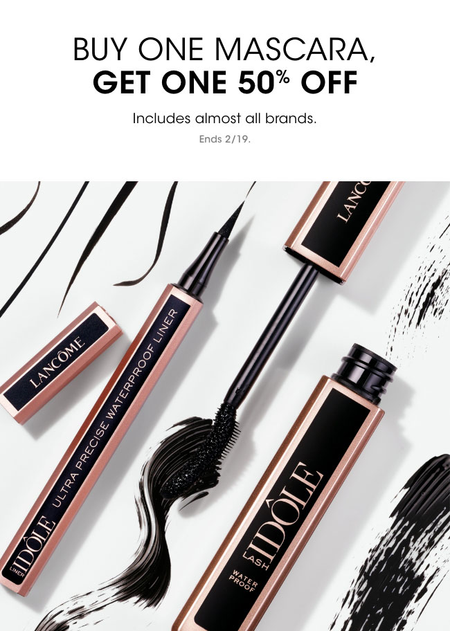 Buy one Mascara, get one 50% off. Ends 2/19