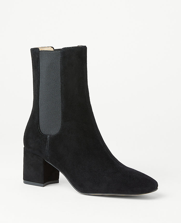 Block Heel Suede Chelsea Booties