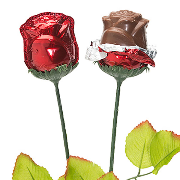 129971 - Madelaine Red Foiled Long Stem Milk Chocolate Rose