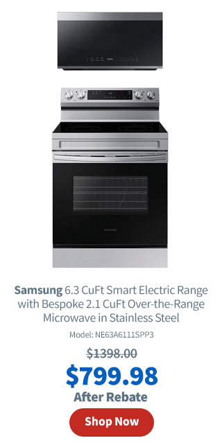 Samsung 6.3 CuFt Smart Freestanding Electric Range with Bespoke 2.1 CuFt Over-the-Range Microwave in Stainless Steel