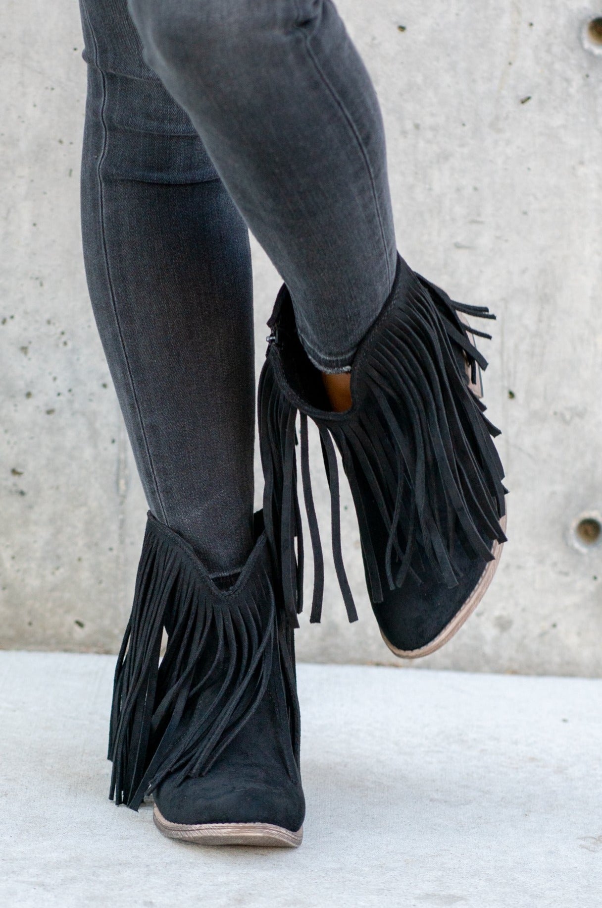 Trippier Fringe Ankle Boots - Black