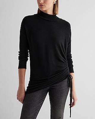 ribbed cozy knit mock neck cinched side top