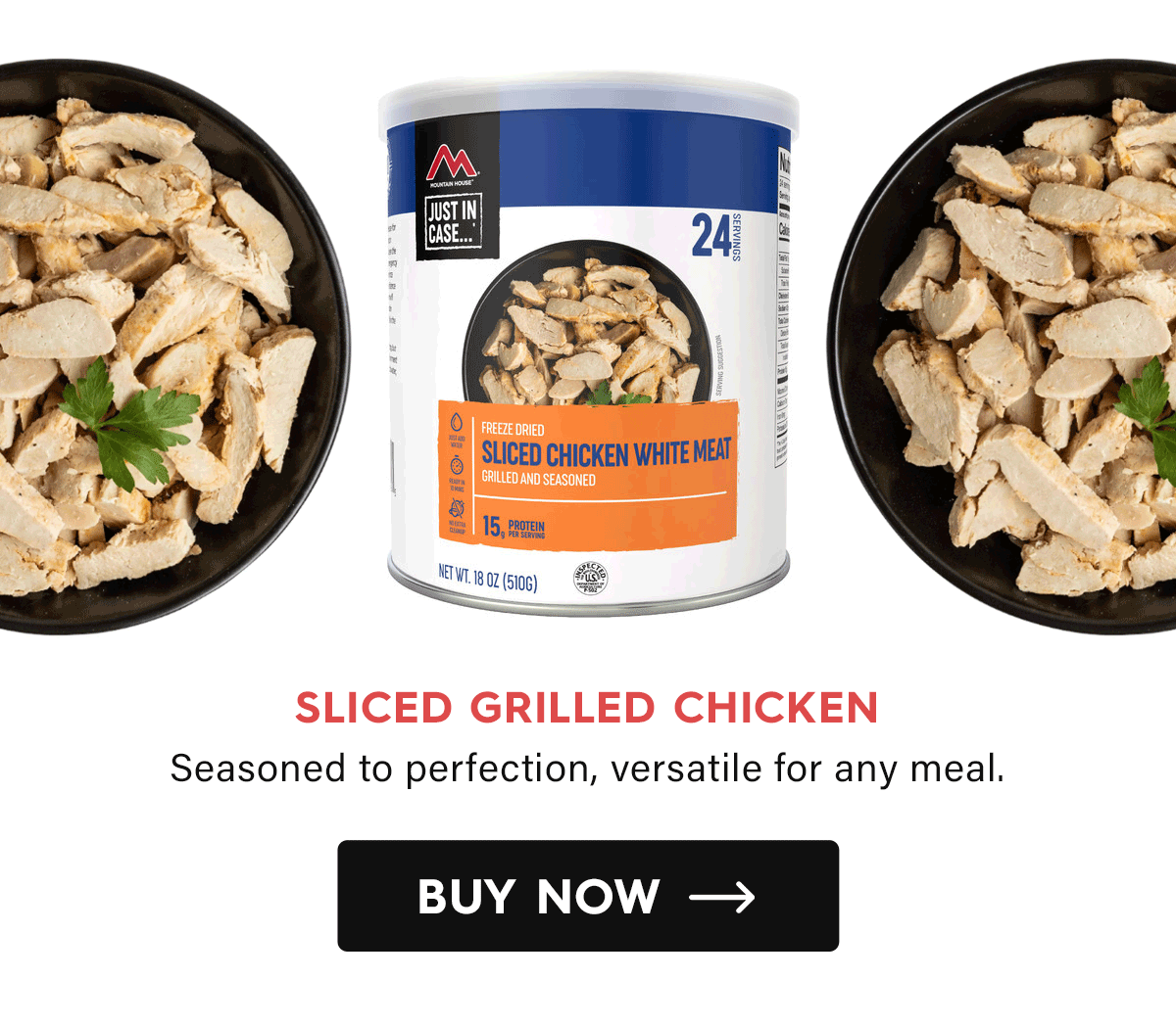 Sliced Grilled Chicken Seasoned to perfection, versatile for any meal. CTA: Buy Now