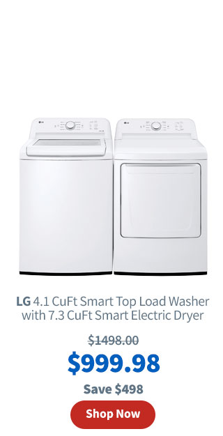 LG 4.1 CuFt Smart Top Load Washer with 7.3 CuFt Smart Electric Dryer in White. $999.98. Shop Now.