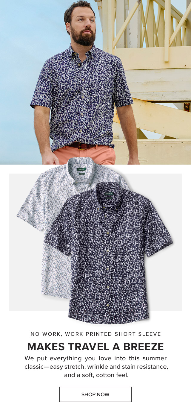 No-Work, Work Printed Short Sleeve Makes Travel A Breeze We put everything you love into this summer classic--easy stretch, wrinkle and stain resistance, and a soft, cotton feel.