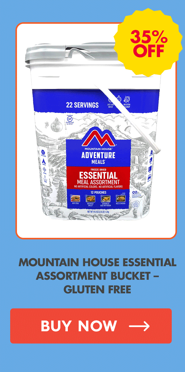 35% Off Mountain House Essential Assortment Bucket – Gluten Free CTA: Buy Now