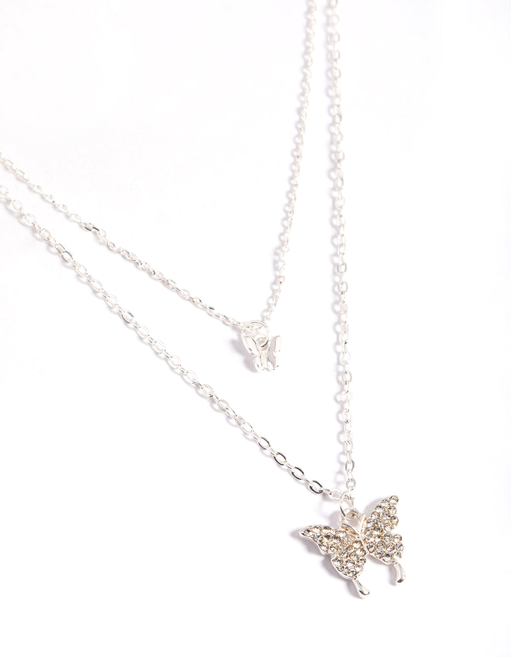 Image of Silver Dainty Diamante Butterfly Necklace