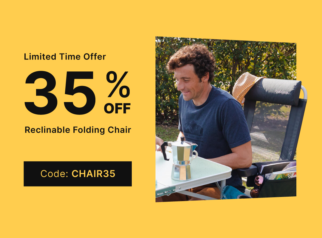 Limited Time Offer: 35% OFF Reclinable Folding Chair. Code: CHAIR35