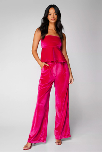 Premium Velvet Tailored Wide Leg Pants