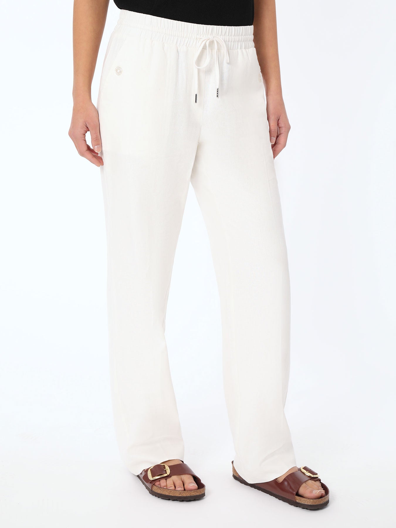 Pull On Drawstring Trouser - Solid Linen Viscose