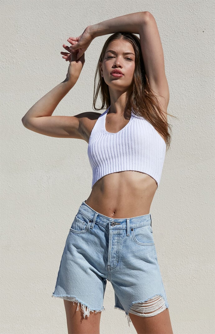 Image: Eco Light Indigo Ripped High Waisted Relaxed Jorts