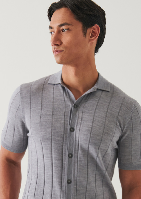 MERINO WOOL-SILK BLEND KNIT BUTTON UP