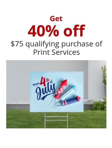 40% off $75qualifying purchase of Print Services Excludes Photo Printing Services and custom checks