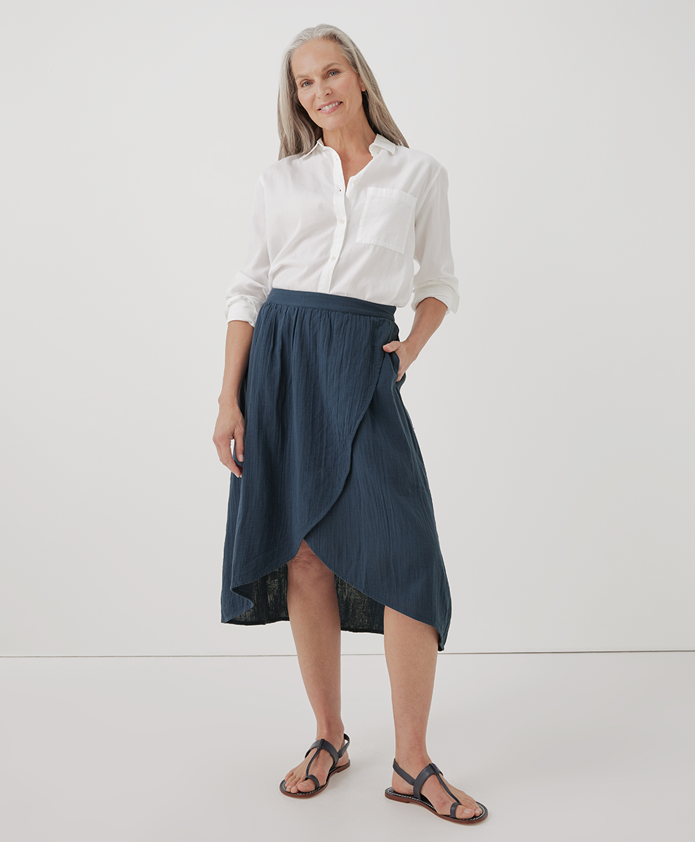 Image of Women's Coastal Double Gauze Wrap Skirt