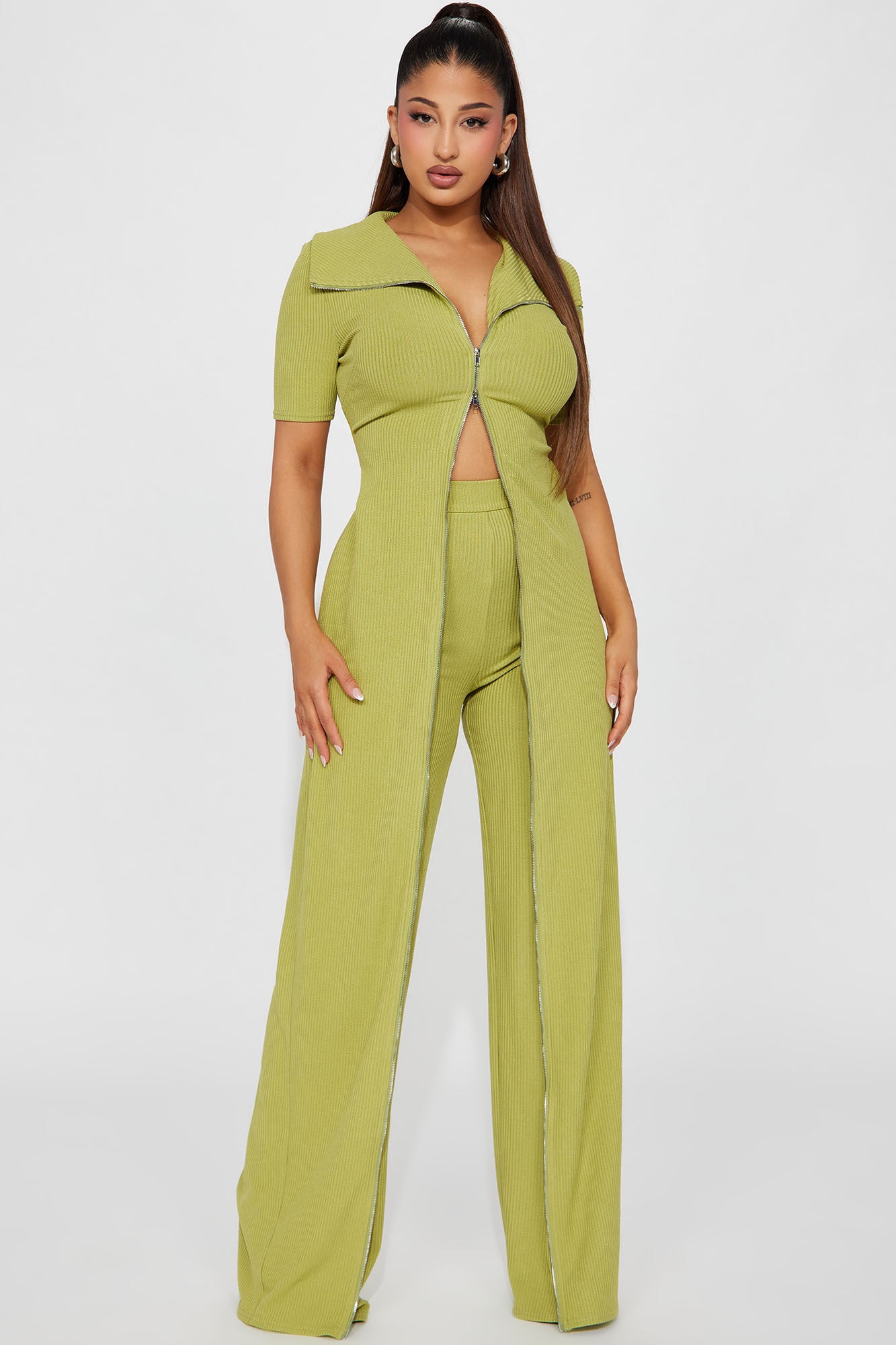 Image of Sort Through It Short Sleeve Jumpsuit - Chartreuse