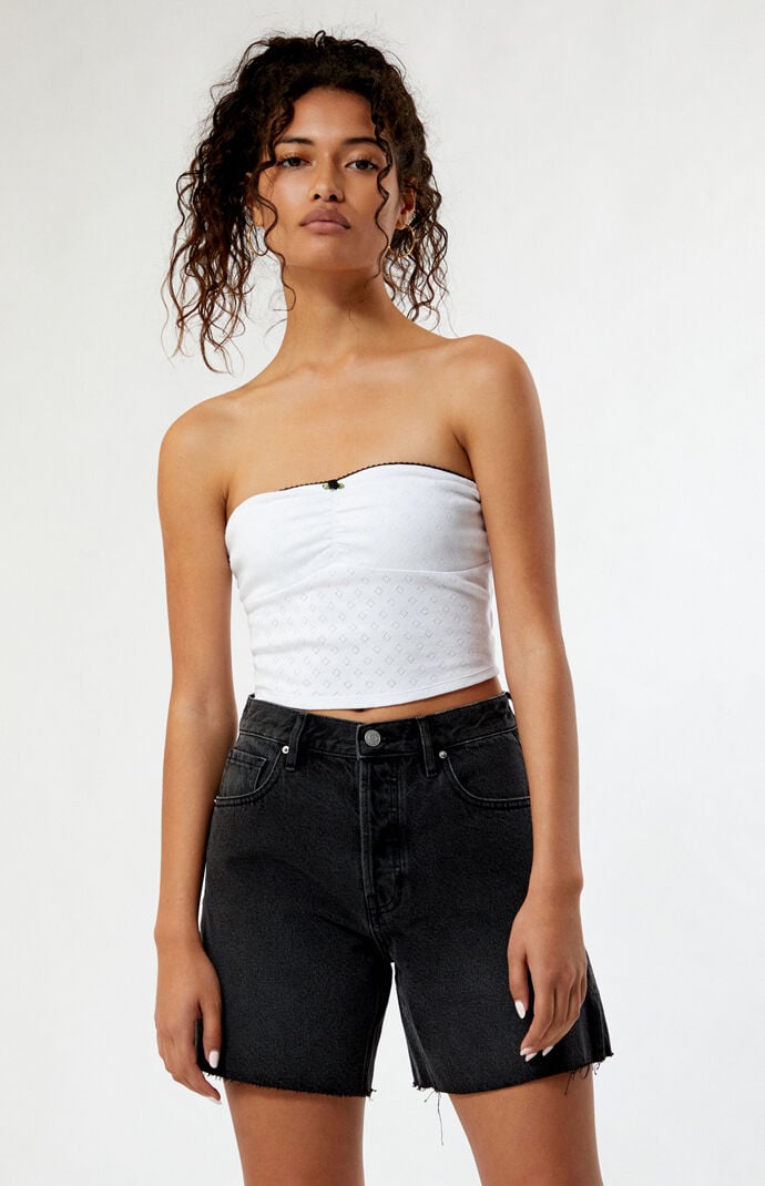 Image: Eco Black High Waisted Raw Hem Relaxed Jorts