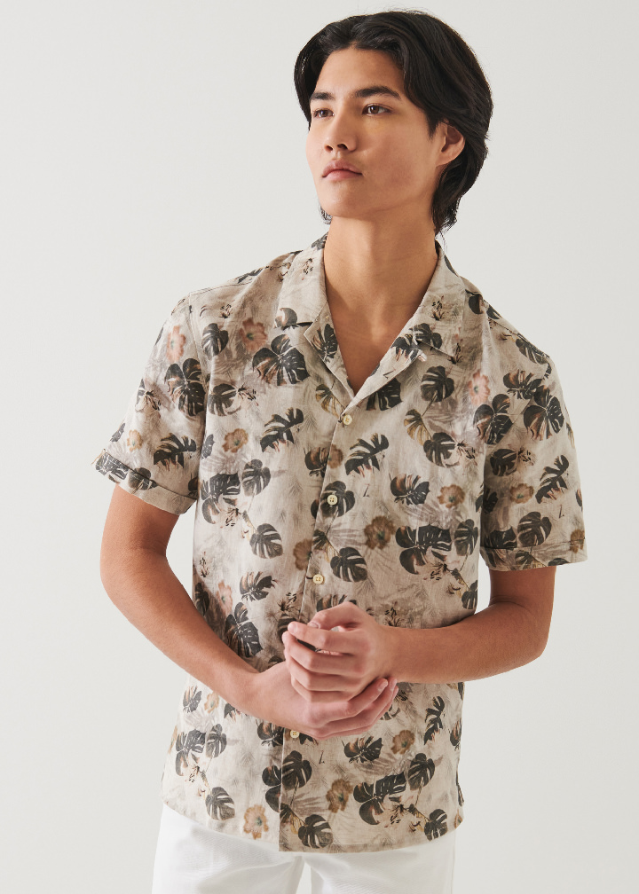 FLORAL LEAF PRINT LINEN SHIRT