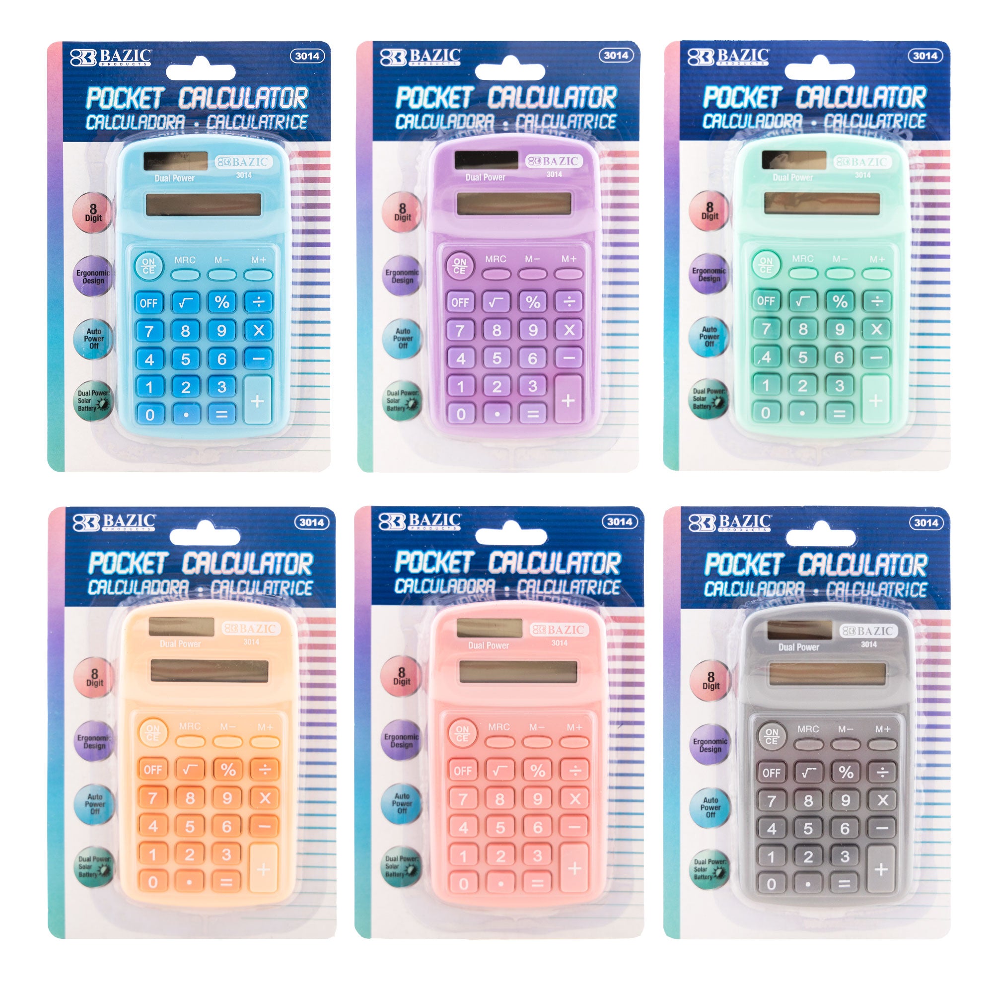 Image of Pocket Size Pastel Color Calculator 8-Digit Dual Power