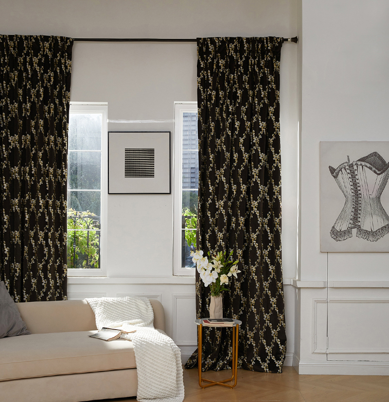 Custom Flora Embroidered Velvet Room Darkening Curtain