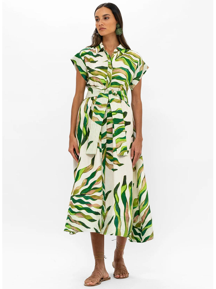 Image of Oliphant Belted Shirt Dress in Maldive Green