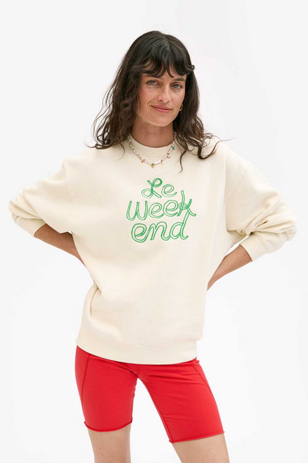 Clare V. Le Weekend Oversized Sweatshirt - Cream/Green