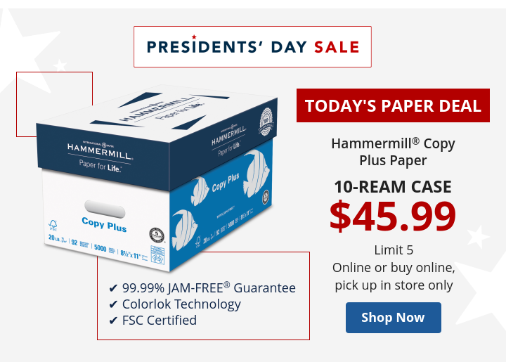 10-ream case 45.99 Hammermill® Copy Plus Paper Online or buy online pick up in store, limit 5