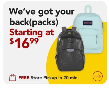 Backpacks starting at $16.99 