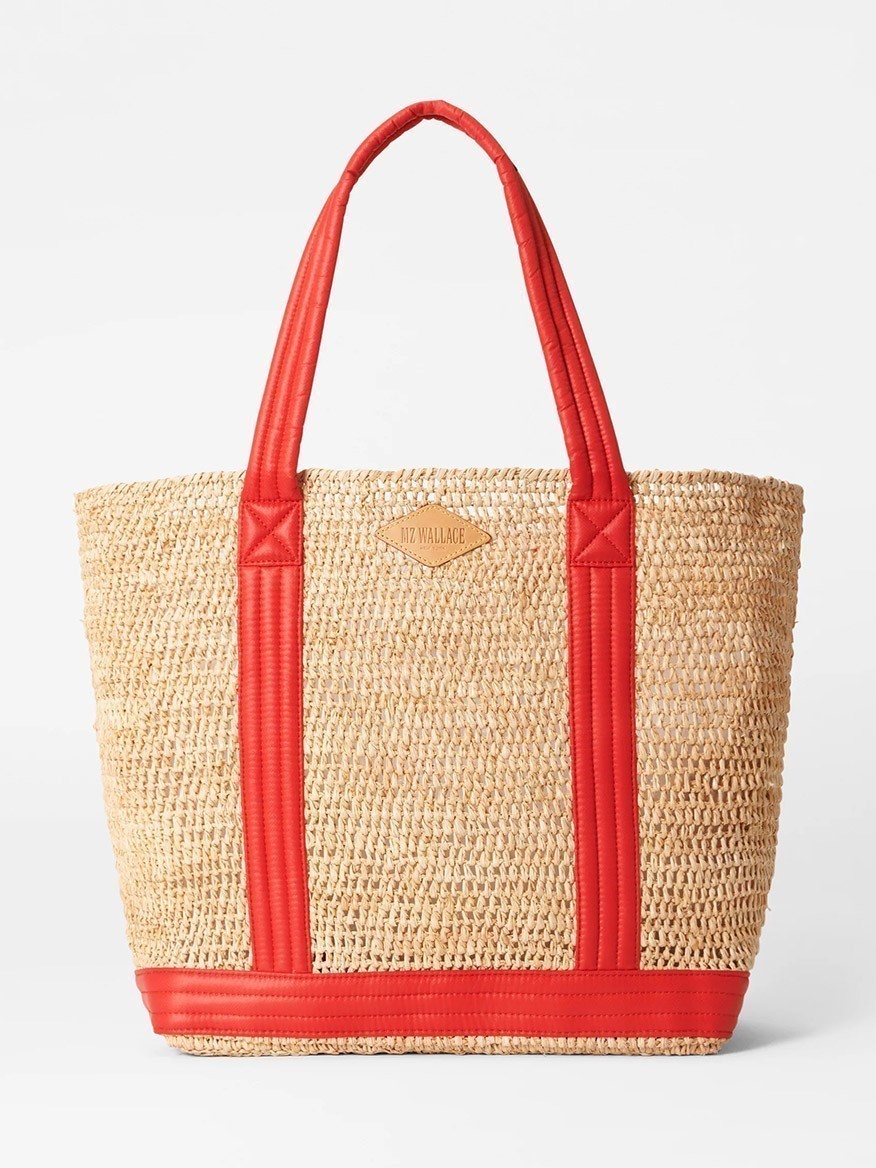 Image of MZ Wallace Large Raffia Tote in Raffia/Cherry