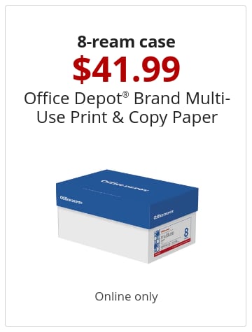 8-ream case $41.99 Office Depot® Brand Multi-Use Print & Copy Paper Online only, limit 5