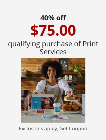 40% off 75 qualifying purchase of Print Services Exclusions apply, Get Coupon