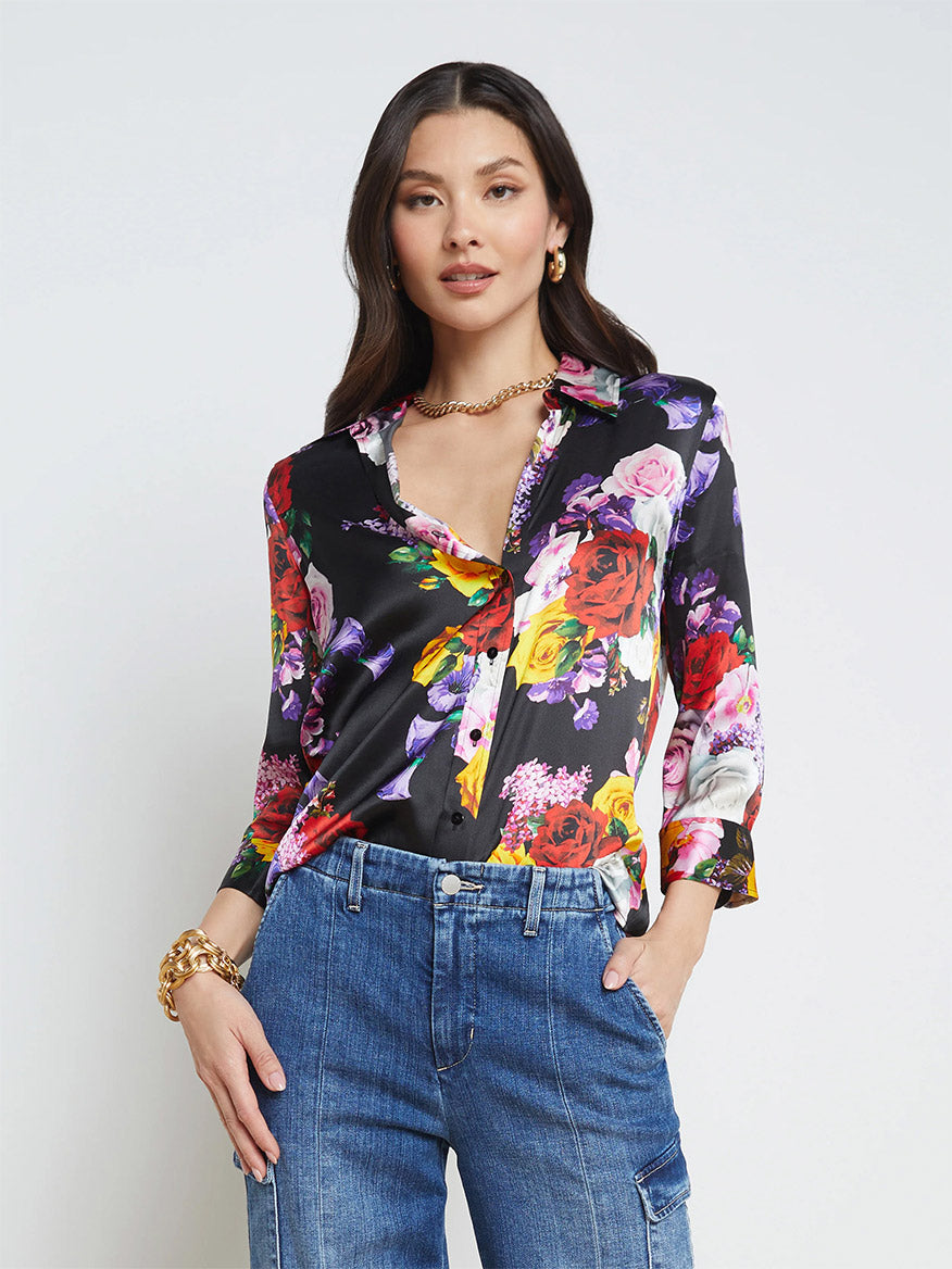 Image of L'Agence Dani Blouse in Black Multi Mix Rose