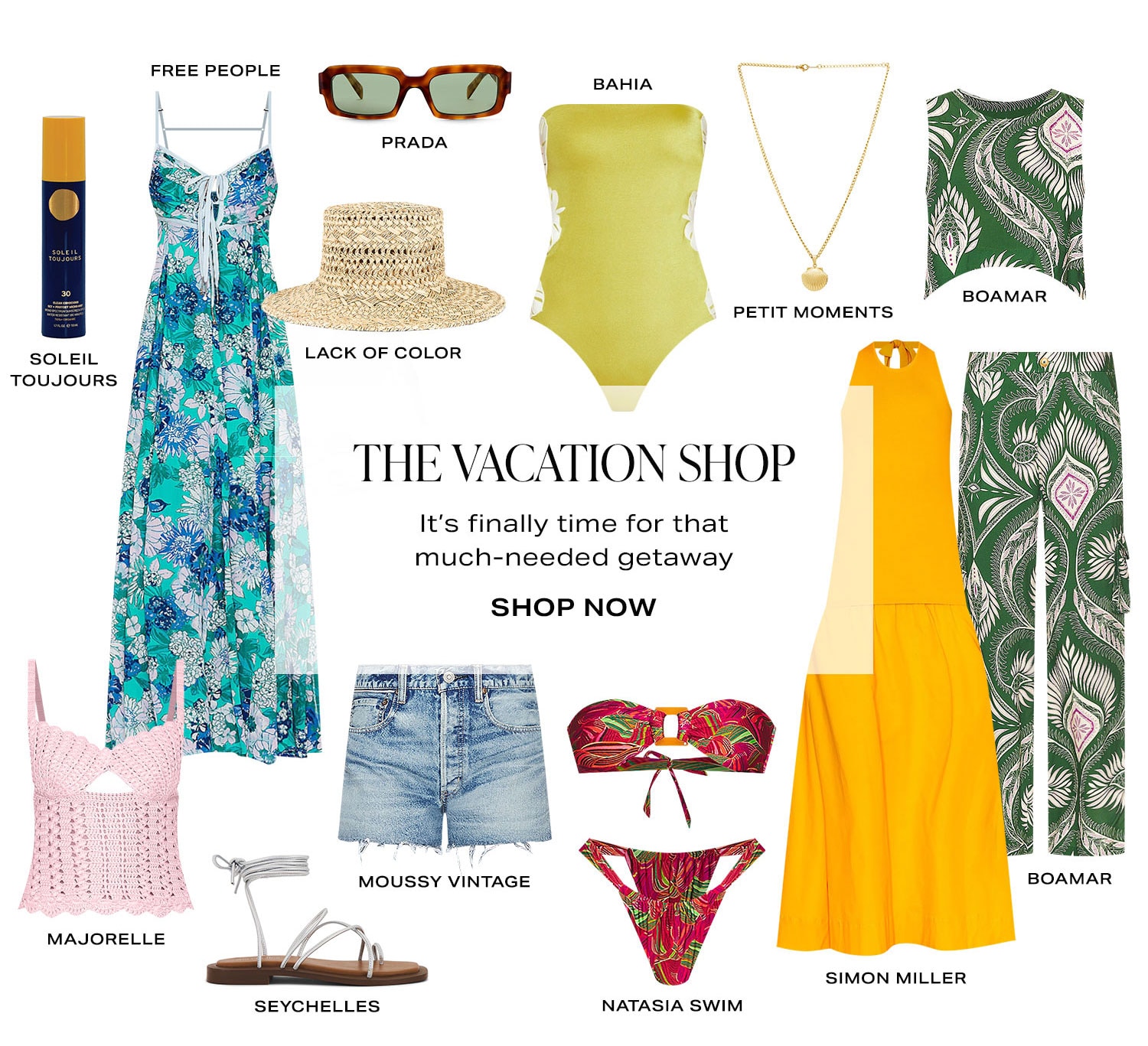 The Vacation Shop. Product assortment of looks. Shop Now.