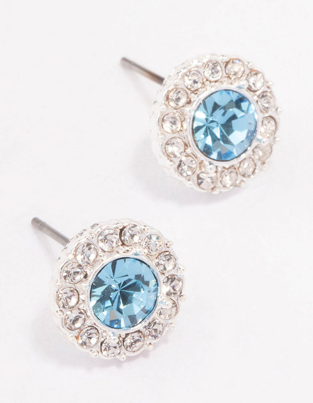 Image of Silver Aqua Crystal Halo Stud Earrings