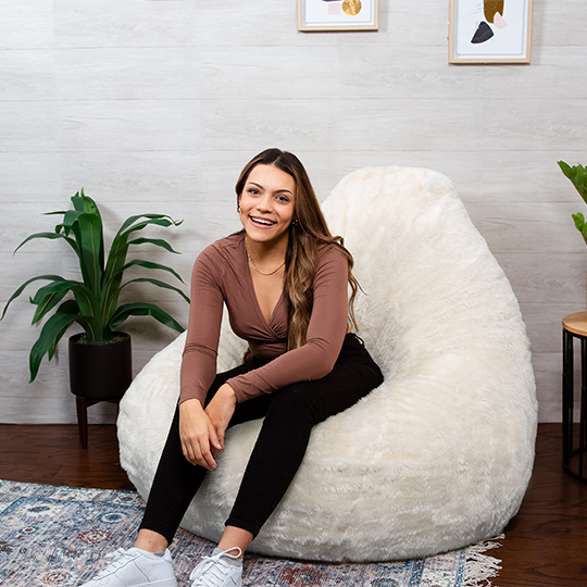 White Plush Lotus Beanbag Chair