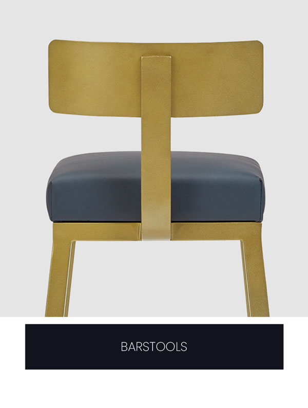 Barstool category featuring the Macias barstool in Opaque Gold finish with Dillon Williamsburgh vinyl fabric.