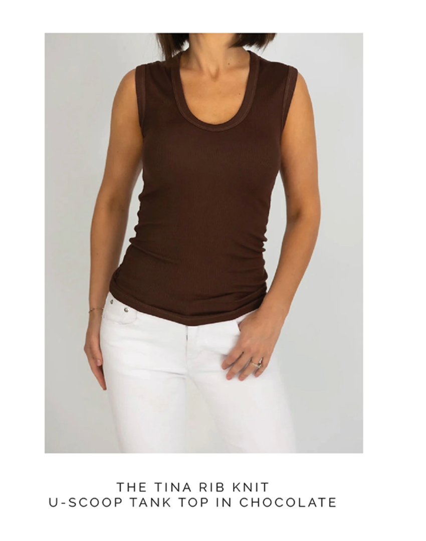 The Tina Rib Knit u-scoop in chocolate