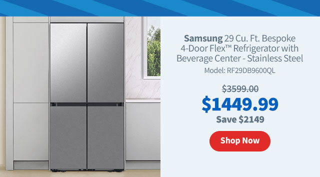 Samsung 29 Cu. Ft. Bespoke 4-Door Flex™ Refrigerator with Beverage Center - Stainless Steel. $1449.99. Shop Now.