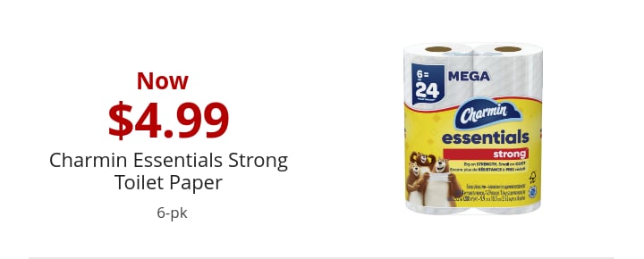 Now $4.99 Charmin Essentials Strong Toilet Paper 6-pk