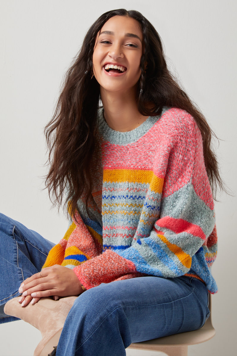 Image of Sharlene Mixed Pattern Pullover