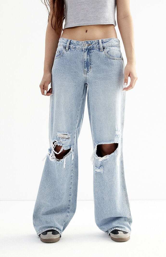 Image: Casey Medium Indigo Ripped Knee Low Rise Baggy Jeans