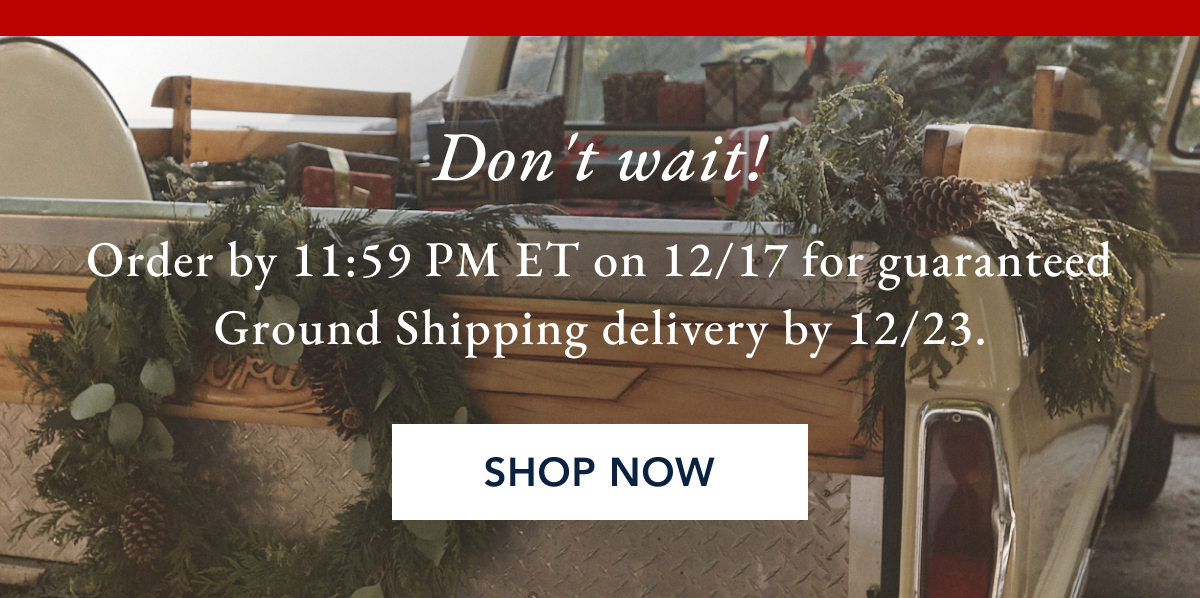 Don't wait! order by 11:59 PM ET on 12/17 for guaranteed Ground Shipping delivery by 12/23.