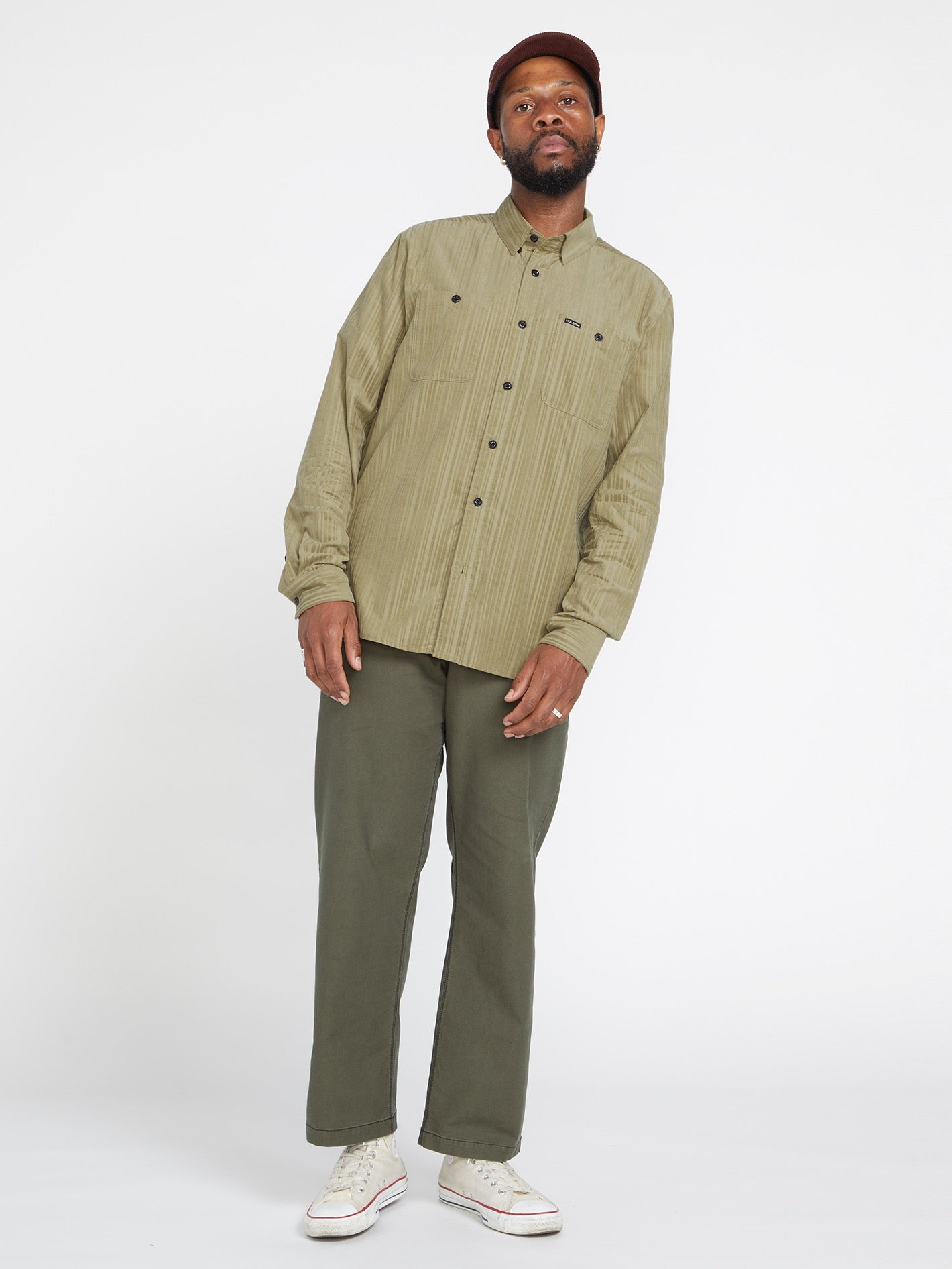 Image of Volcom Entertainment Fat Tony Woven Long Sleeve Shirt - Khaki