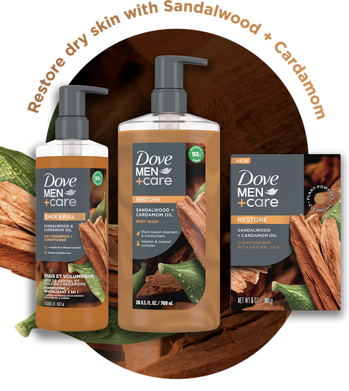 Restore dry skin with Sandalwood + Cardamom | Dove MEN +care