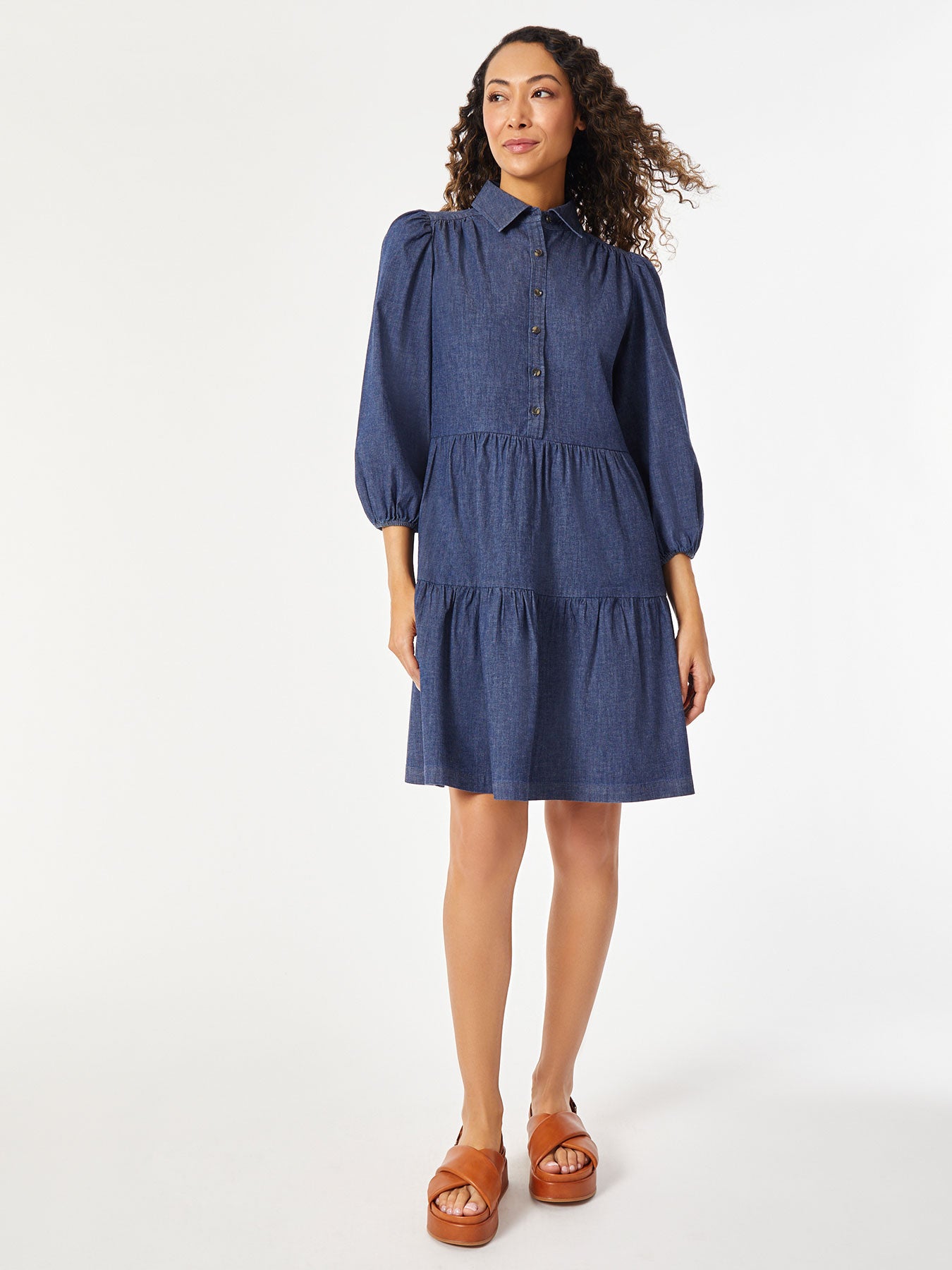 Image of Denim Button Front Dress