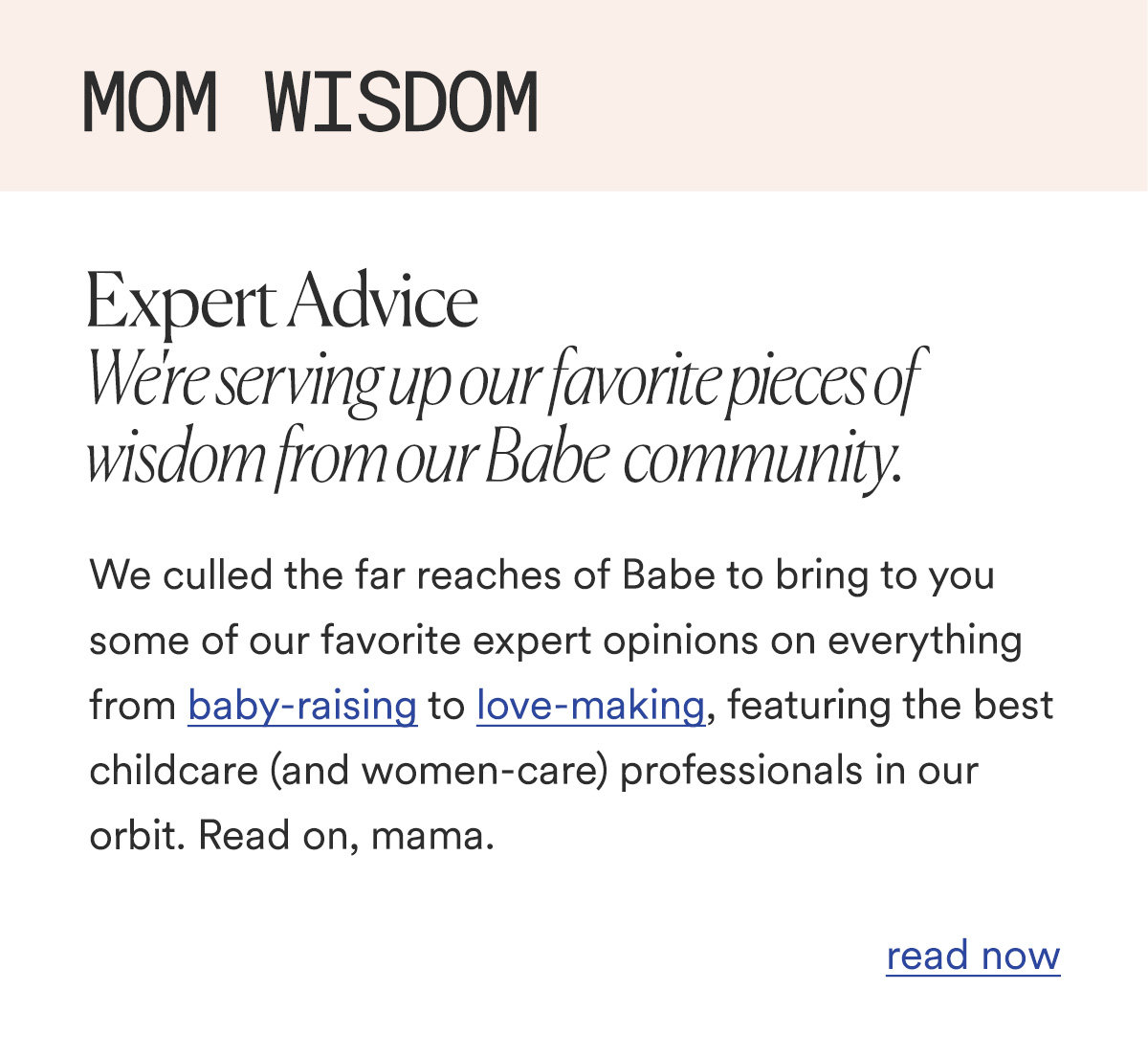 MOM WISDOM Expert Advice by Babe Moms Like You