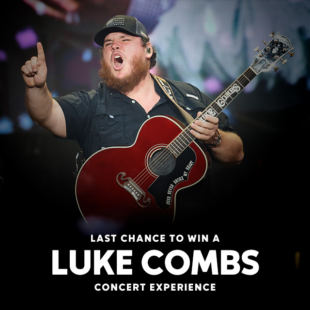 Photo of Luke Combs. Last chance to enter to win a Luke Combs experience. 