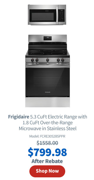 Frigidaire 5.3 CuFt Electric Range with 1.8 CuFt 1000 Watt Over-the-Range Microwave in Stainless Steel