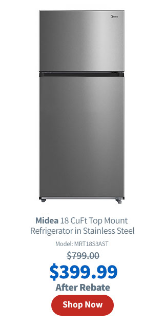 Midea 18 CuFt Top Mount Refrigerator in Stainless Steel