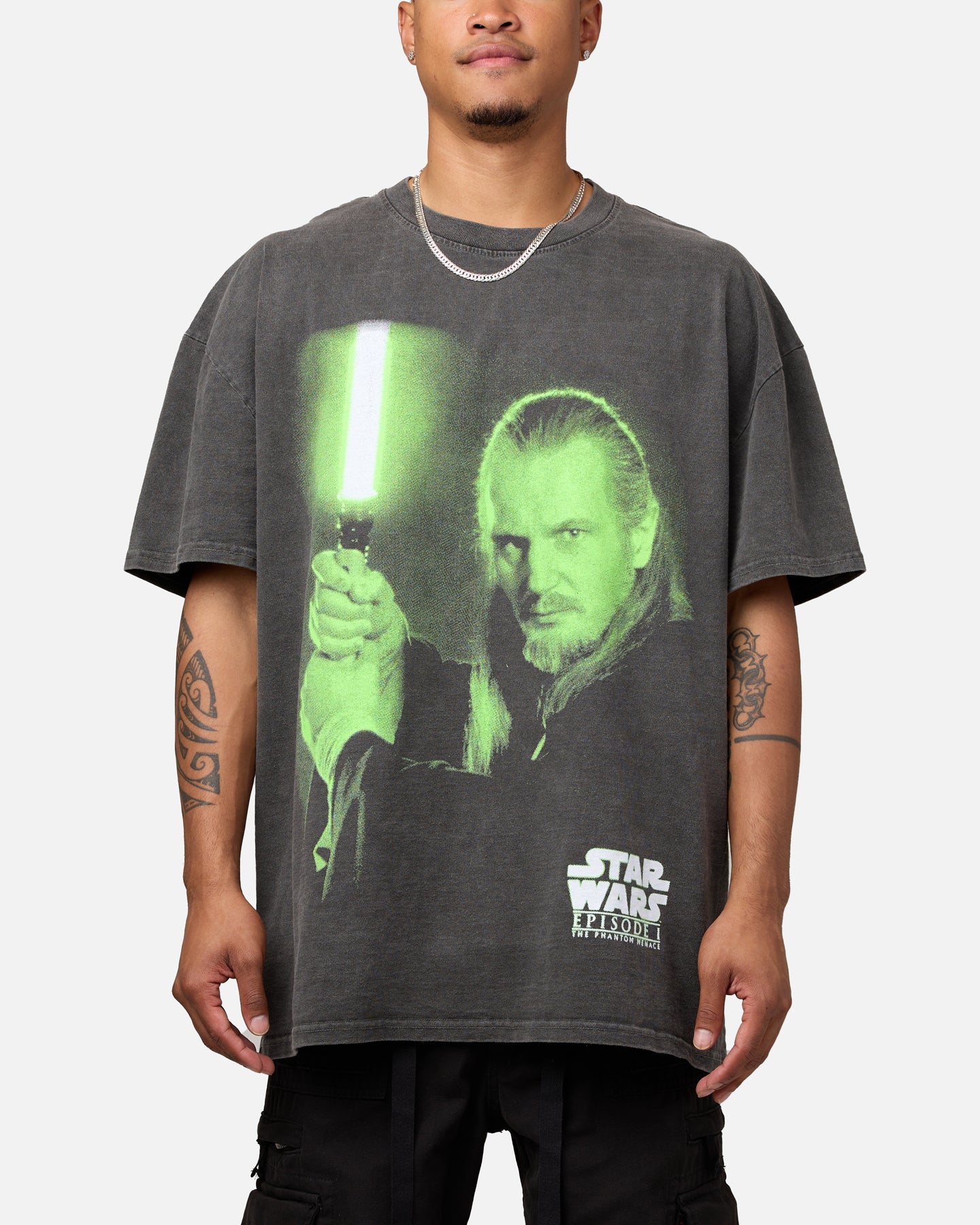 Image of Star Wars Qui Gon Jinn Heavyweight T-Shirt Black Wash