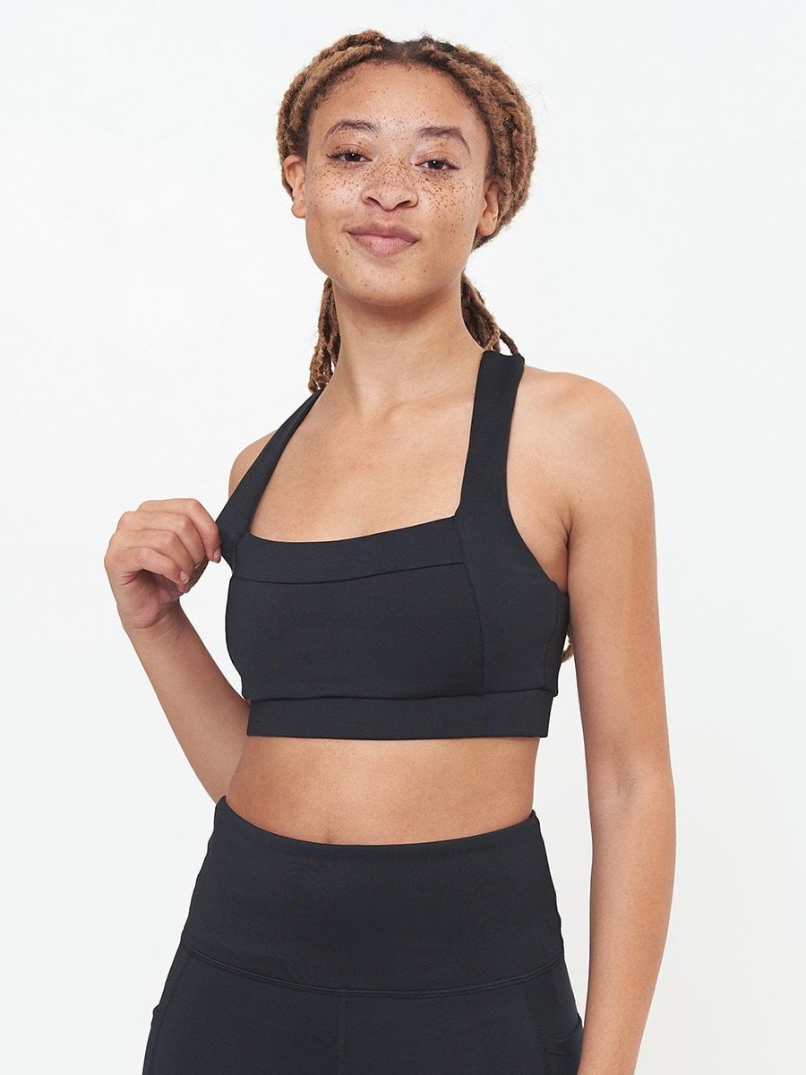 Image of Square Neck Performance Bra - Black Solid